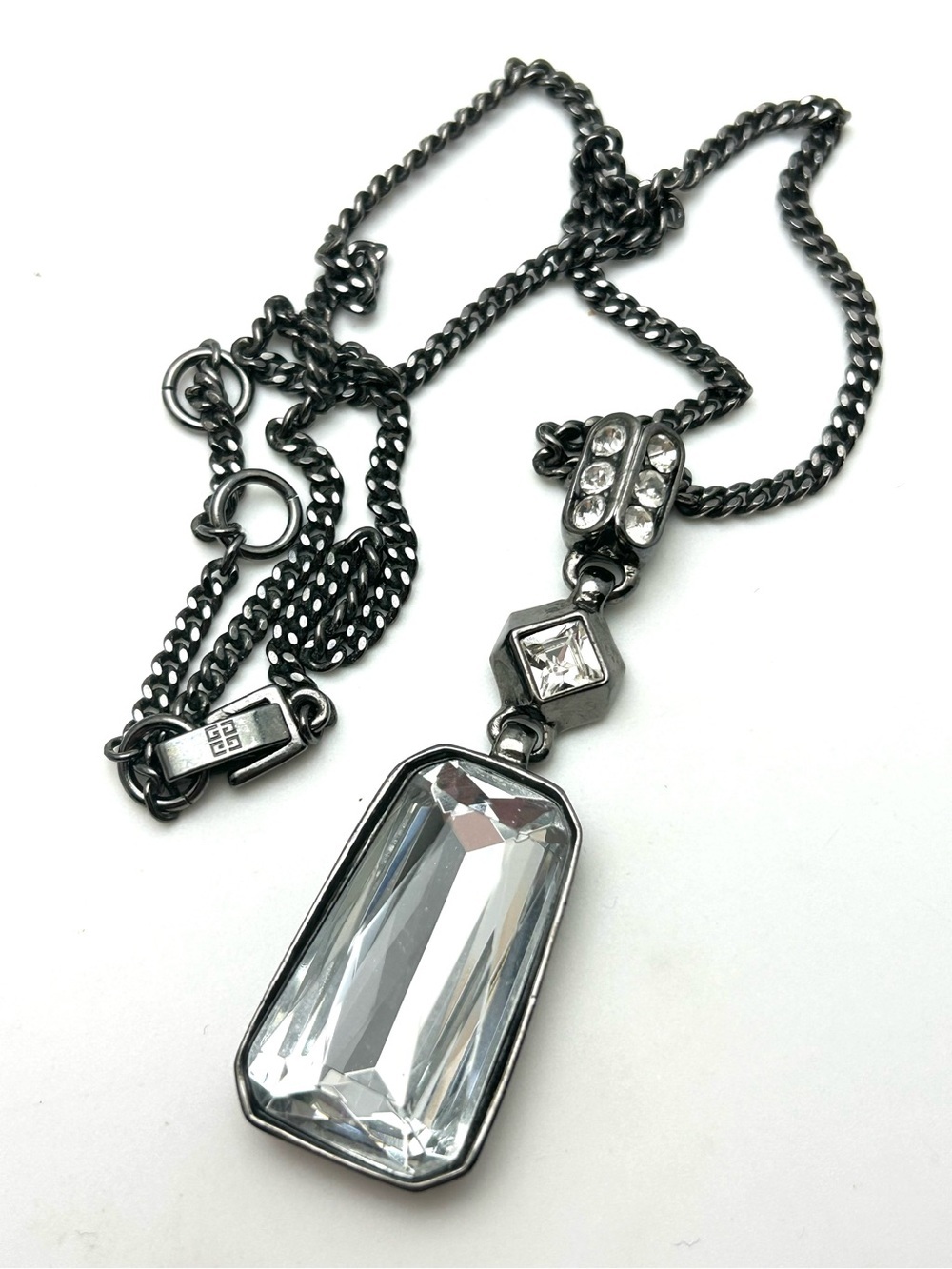Givenchy Gunmetal Crystal Pendant Necklace